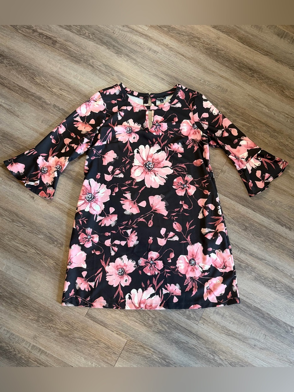 Roz & Ali Pink Floral Bell Sleeve Dress Womens XL